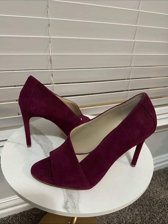 Vince Camuto Shoes - Vince Camuto Burgundy Suede Peep-Toe Stiletto Pumps